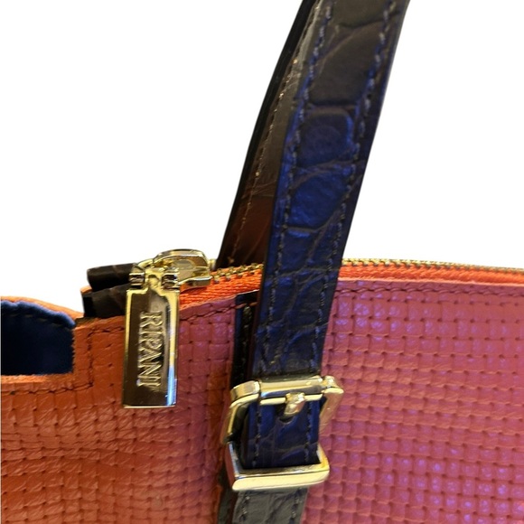 Ripani Brown Croc Embossed and Orange Satchel Bag Made in Italy - Picture 3 of 6